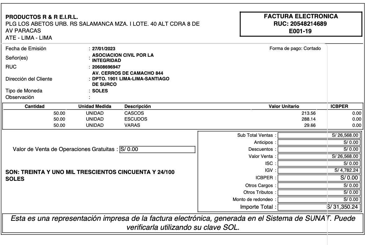 contracultural's tweet photo. Solo en estas facturas, casi 140 mil soles en "donativos" a la @PoliciaPeru pagados AL CONTADO. ¿Cómo es? ¿Cuando es para ustedes reciben no más, y cuando es para los ciudadanos creen que es delito?

Y eso que esto no es comida: les están comprando armamento https://t.co/yzKznXnnof