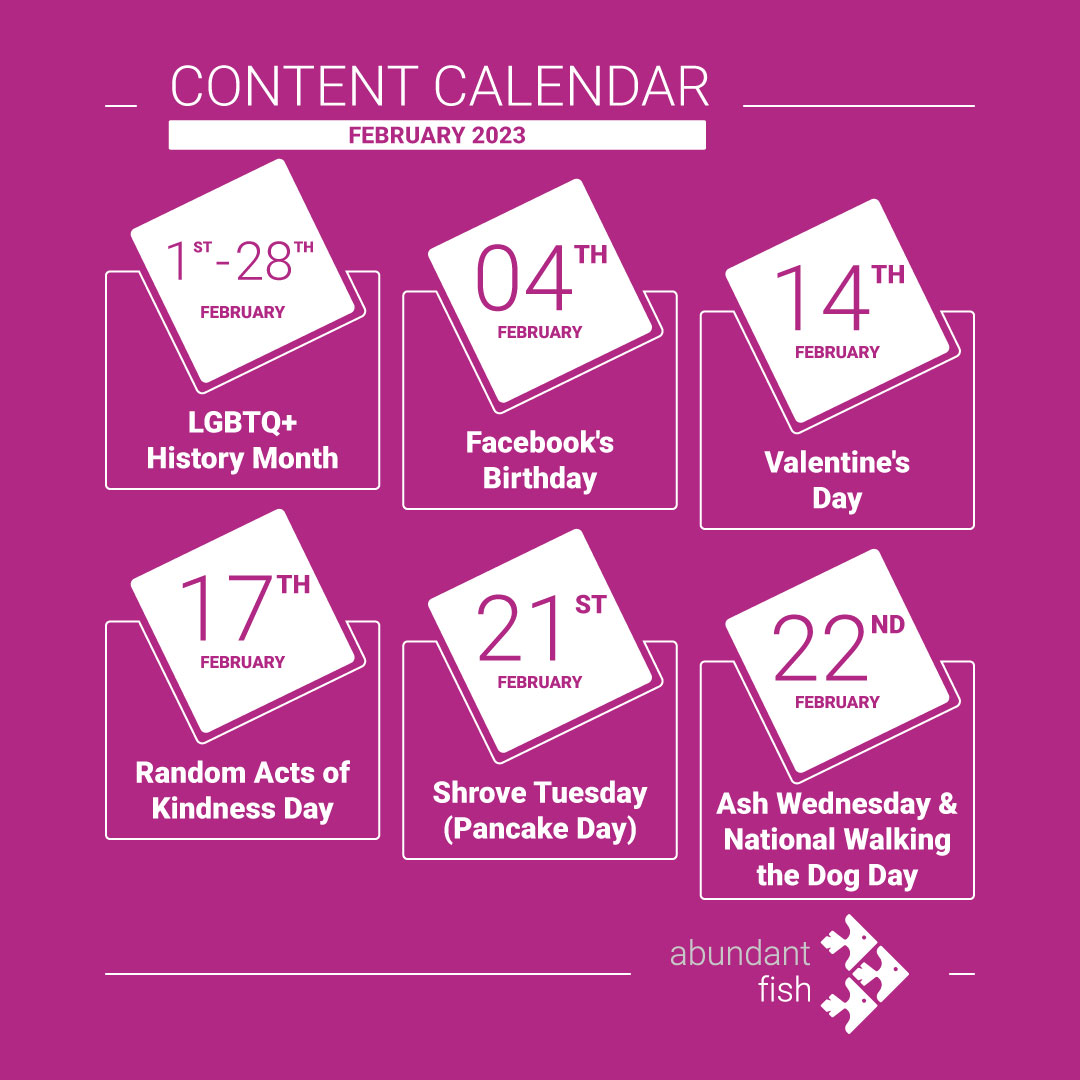 abundant_fish's tweet photo. Can you believe February is here already? Here are some dates for your social media calendar to keep your socials updated and engaging... 

#socialmedia #socialmediamarketing #abundantfish https://t.co/Cn9jHkeF7g