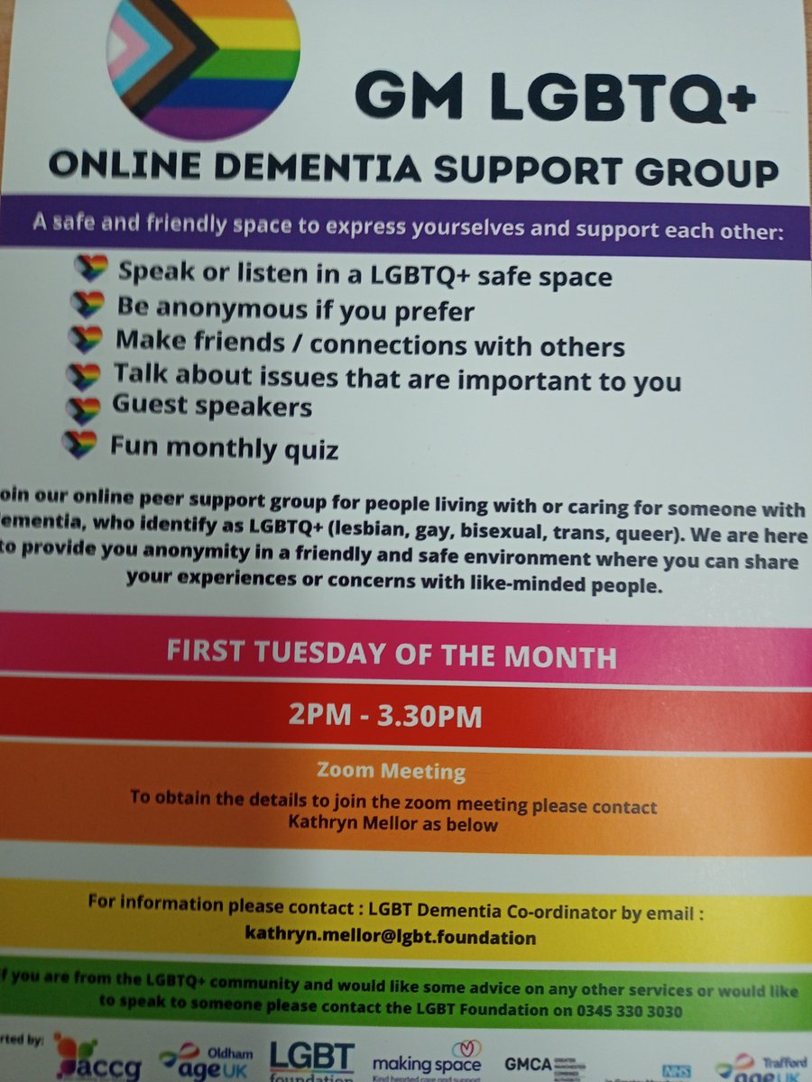 LGBT+ history awareness month is off to a flying start at Bolton foundation trust. Across GM there is a online support group for LGBT+ people living with dementia and their carers to access support a and information. If you need to know more get in contact with the admiral nurse.