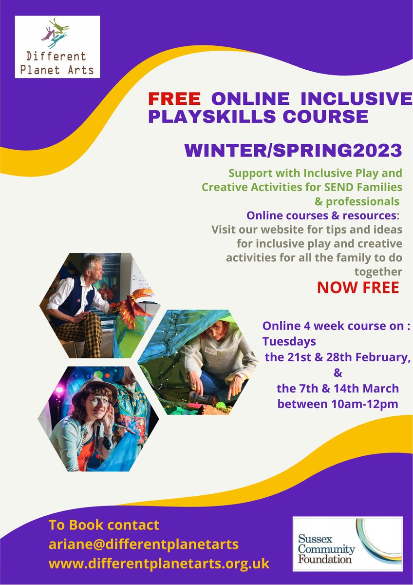 Thanks to a very kind donation we can now offer our online inclusive play skills course for FREE.
 For details or to book a place, please contact ariane@differentplanetarts.org.uk #inclusiveplay #sensorytheatre #sensoryplay  #disability #disabilityawareness #specialneedsfamily