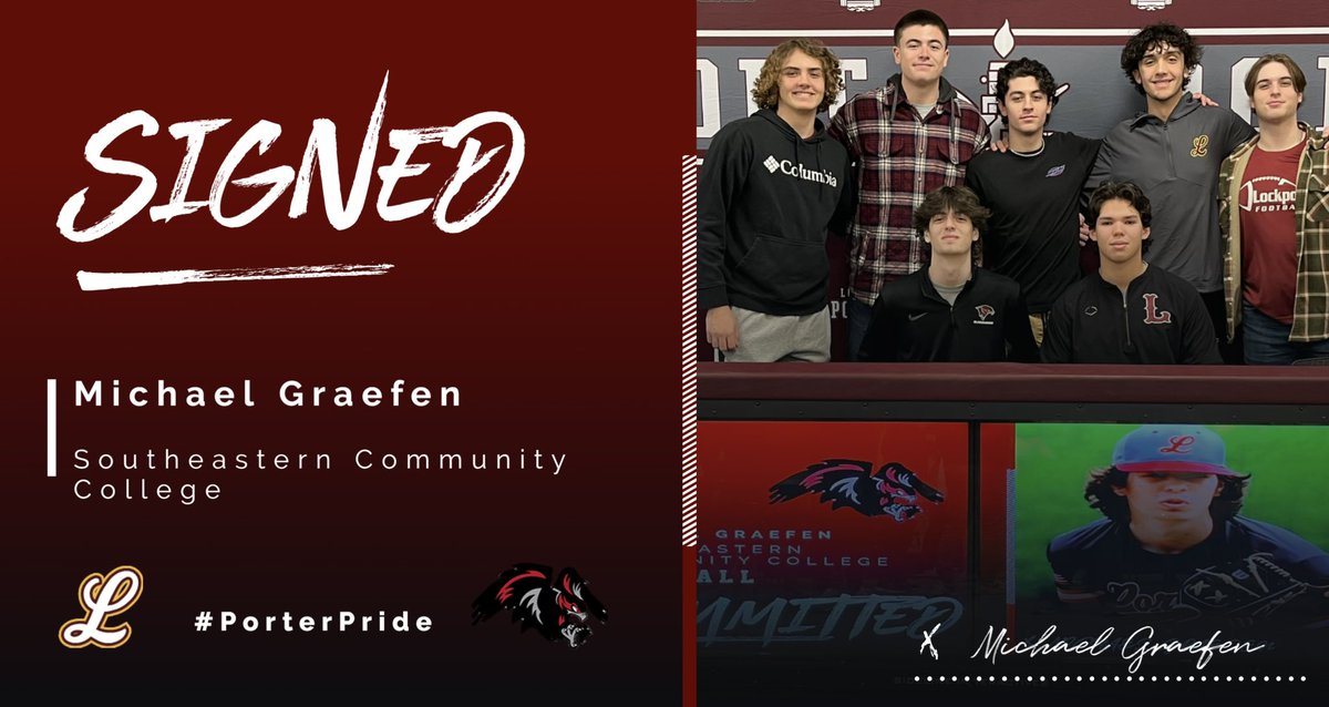 PorterBaseball's tweet photo. Congratulations to 2023 P Michael Graefen on signing his NLI! Mike will be continuing his educational and baseball career next year at Southeastern Community College. We are proud of you Mike! #PorterPride

Shoutout to his fellow seniors on being there to show him where to sign! https://t.co/qbz7wYRPE7