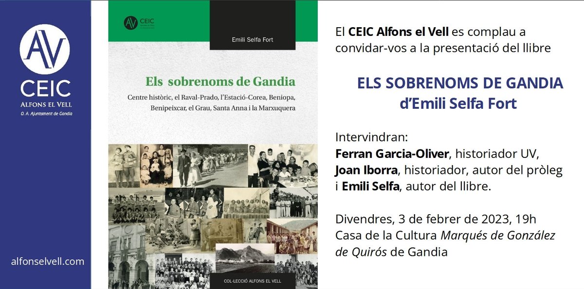 Recordeu: despús-demà divendres 3 de febrer presentem el llibre d'Emili Selfa, "Els sobrenoms de Gandia", a les 19h en la Casa de la Cultura de Gandia. Vos esperem!