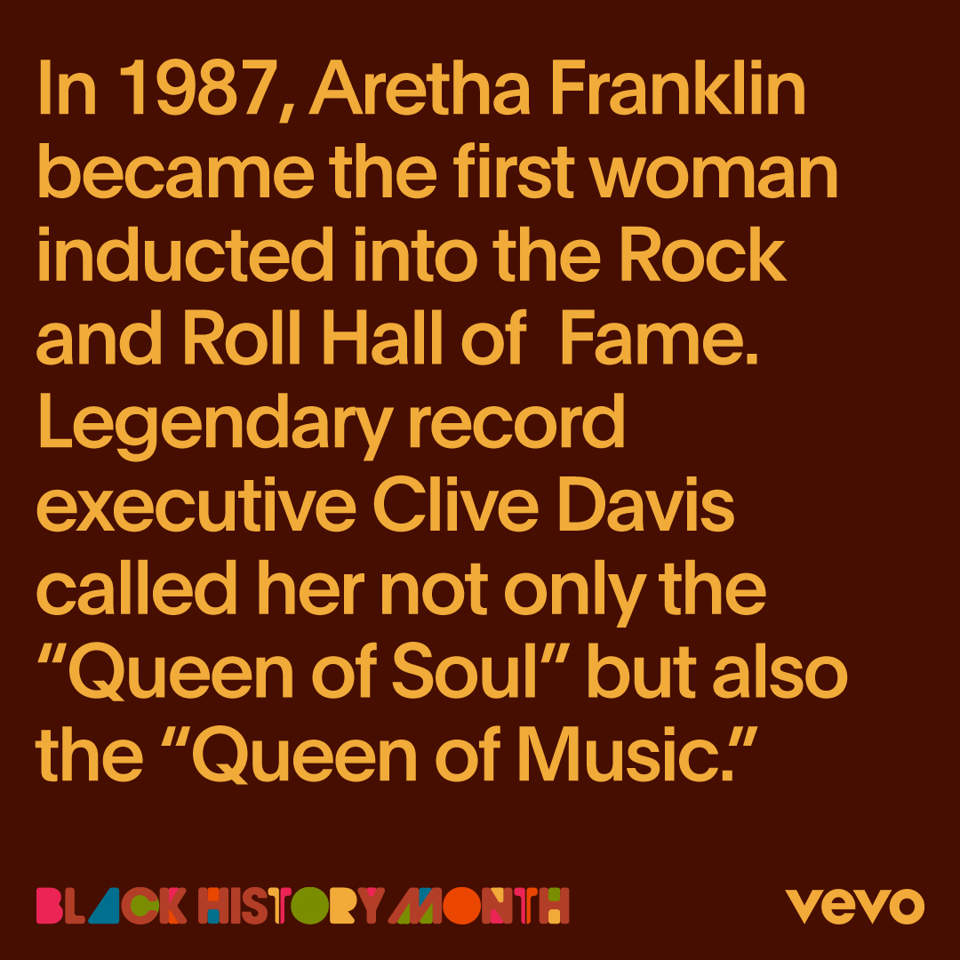 Vevo's tweet photo. Always and forever, @ArethaFranklin is the Queen of Music. Watch her performance of "Respect" and more hits from the 60s and 70s on our specialty Black History Month playlist. #BlackHistoryMonth
⠀⠀⠀⠀⠀⠀⠀⠀⠀
▶️ https://t.co/QZxTmzEU9e https://t.co/zQUqoJeSeK
