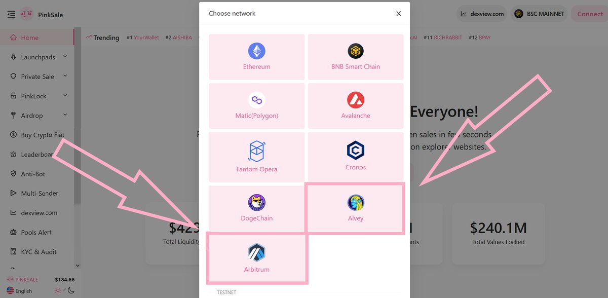 pinkecosystem's tweet image. 📣We're now proud to announce that #Pinksale now supports both the  #Arbitrum and #Alvey networks.

🔥With our latest update we're looking forward to seeing the successful #Presales on these networks.

✅Don't hesitate to reach out to any of our team for help with your raise.