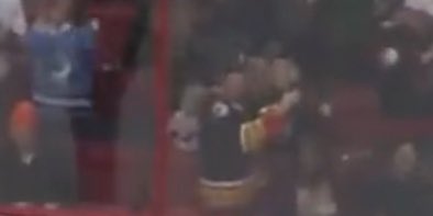 Hogo33's tweet photo. @TSNSteve Was at the game for the most exciting live hockey moment ! From your video that grainy image is me banging on the glass after Giroux’s Slapshot Goal. https://t.co/ywxcPHoM1Q