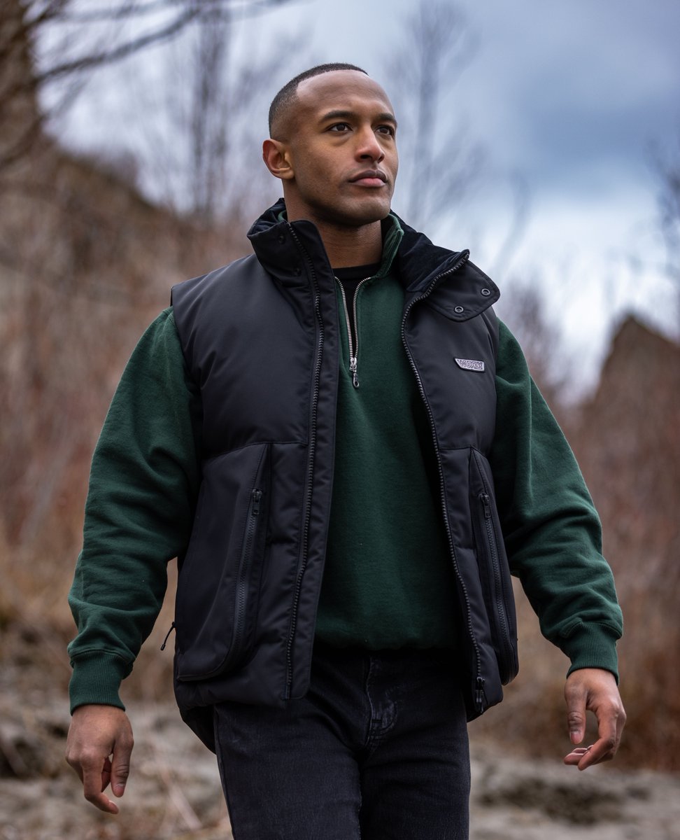 Layered to perfection. Pair your York Half-Zip with the Annex Vest. #winterfashion #animalfree #madeforcanadianweather