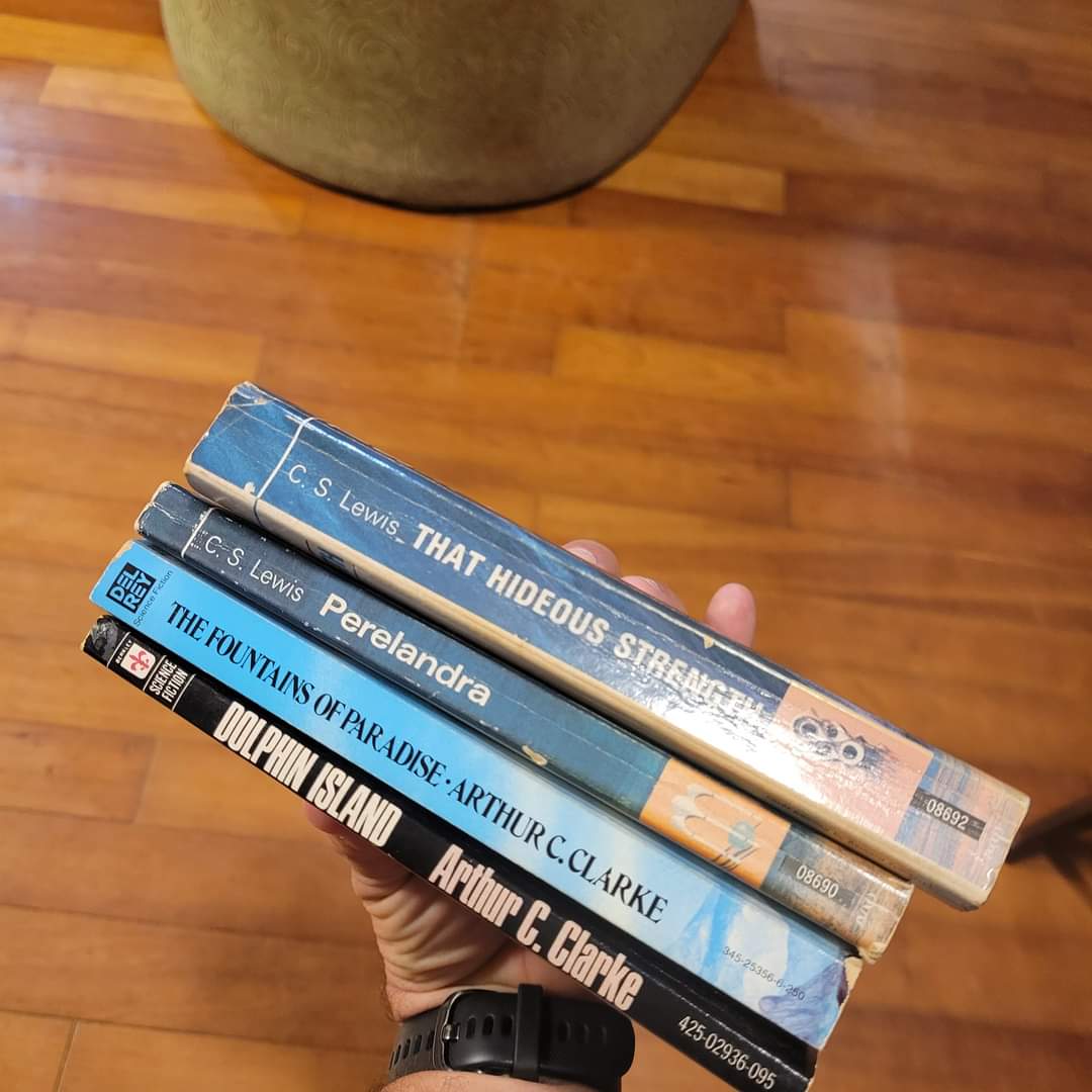 found some more gems at the used  bookstore 🤘 #isaacasimov #cslewis #arthurclarke