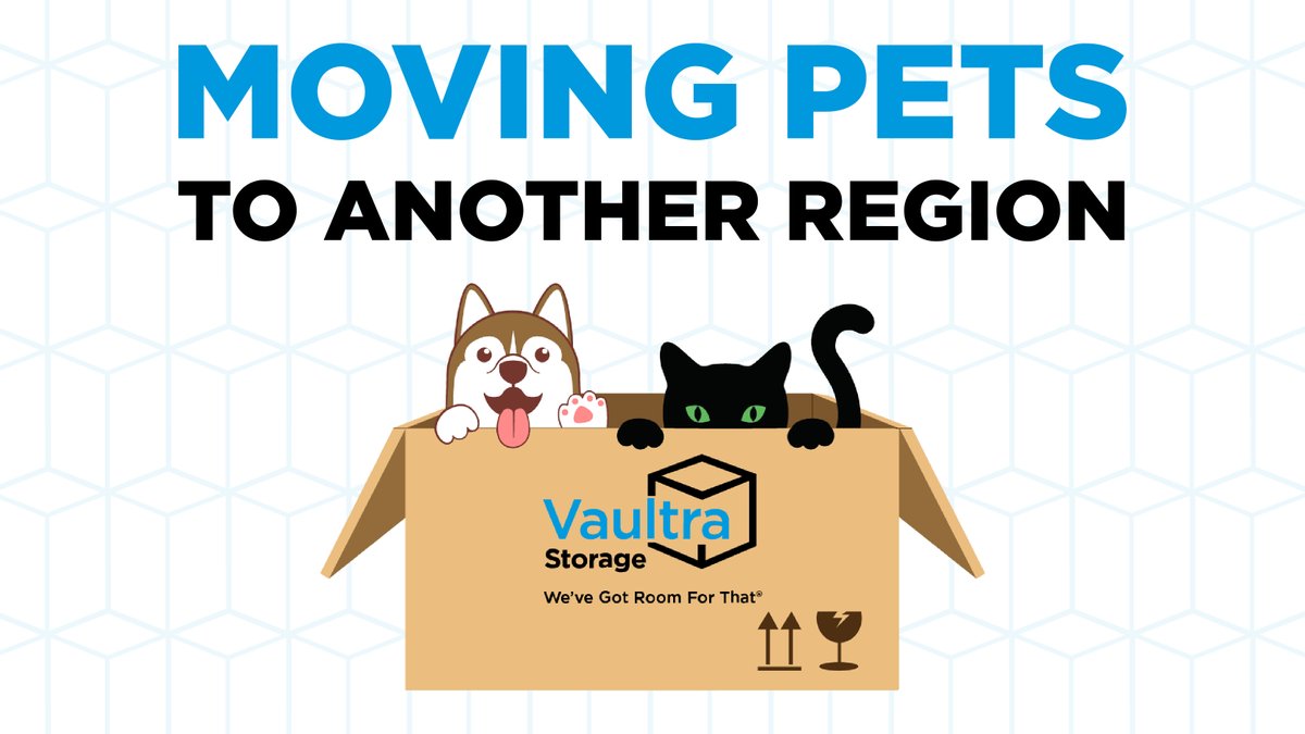 When moving with a pet to another region:
1. Check state regulations for importing of animals
2. Arrange their transportation in advance
3. Get a vet check up &amp; a copy of their records
4. Get your pet's health certificate, tags and identification

#VaultraStorage #MovingWithPets