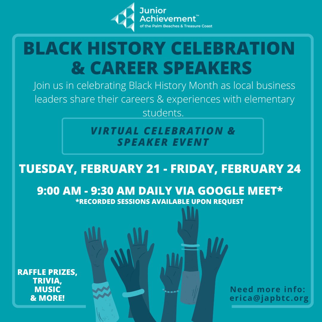 @VelocityCCU We are hosting a JA Career Speaker Event! Classes will tune in & learn about various careers/journeys from black leaders in our community!