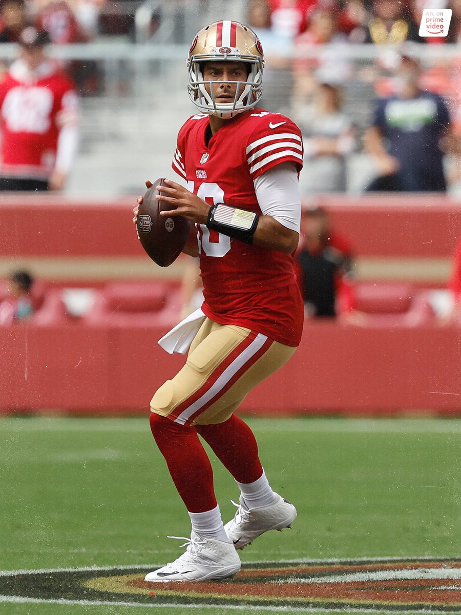 NFLonPrime's tweet photo. With Tom Brady's retirement, there is only one active QB with multiple Super Bowl rings:

Jimmy Garoppolo. https://t.co/1ZTFHepWW1