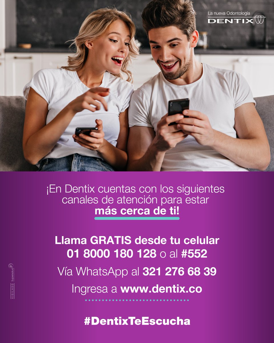 Dentix_Colombia's tweet photo. En Dentix nos interesa estar en contacto con cada uno de nuestros pacientes y conocer su experiencia.
¡Te recordamos nuestros canales de atención!
#Dentix #DentixTeCuida #Odontología #SaludOral #Sonríe #DentixTeEscucha https://t.co/TDWSCkWUum