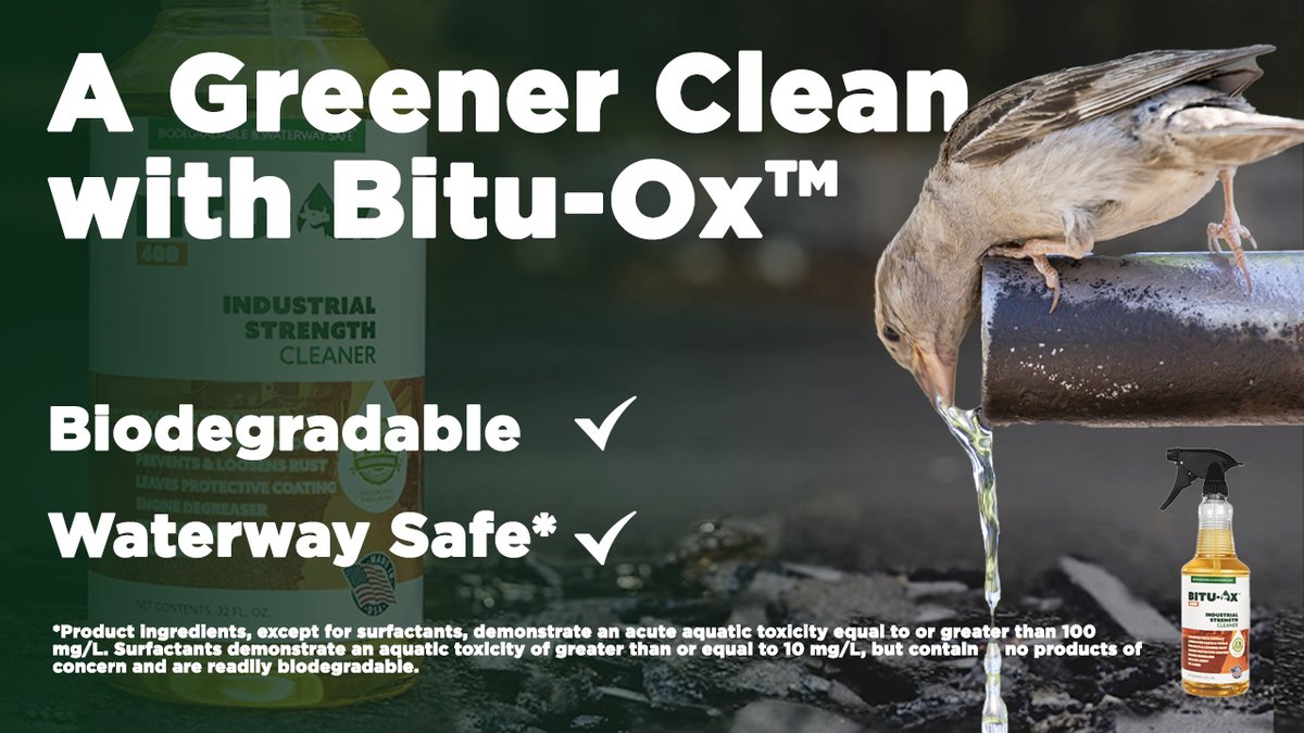 BituOX's tweet photo. Popular industrial strength cleaning agents typically contain hazardous chemicals. While effective, these chemicals can negatively affect us, animal life, and the environment. https://t.co/SopjZcA5qq