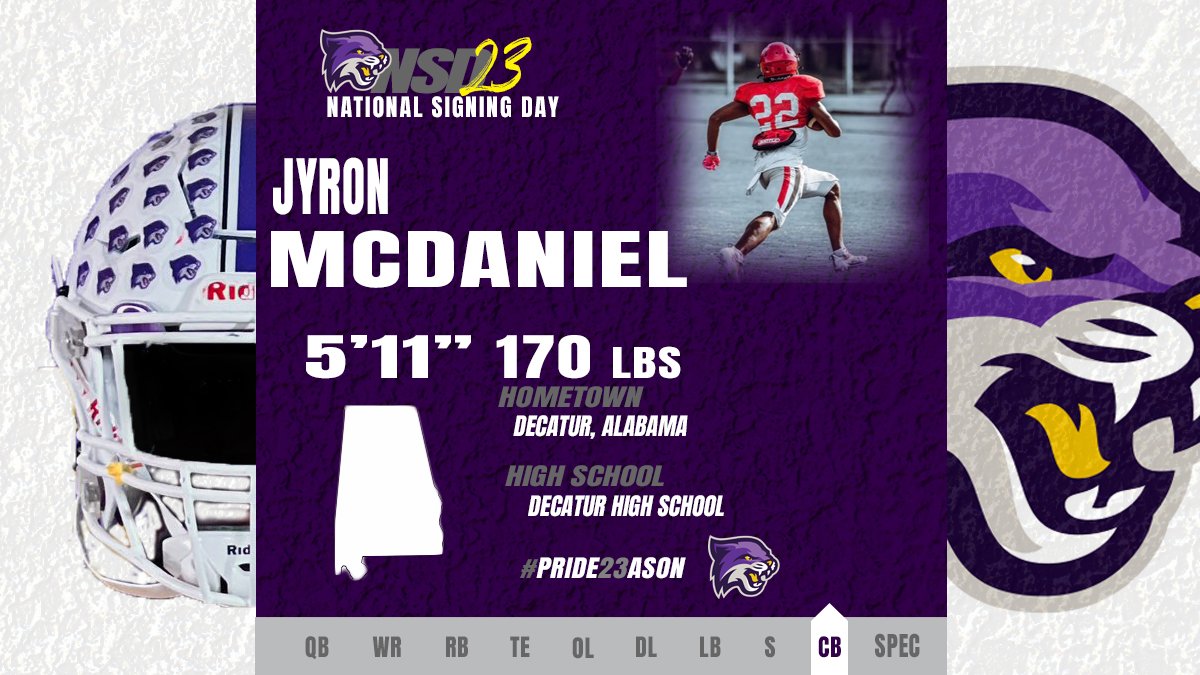 ✍️ Jyron McDaniel is 🔒 into being a Wildcat!

Welcome, <a href="/Jyron22_/">Jyron ⭐️</a>!

🏈 DB | 5-11 | 170
📍 Decatur, Alabama
🏫 Decatur HS

#ChasingGreatness|#Pride23ason
| #NSD23