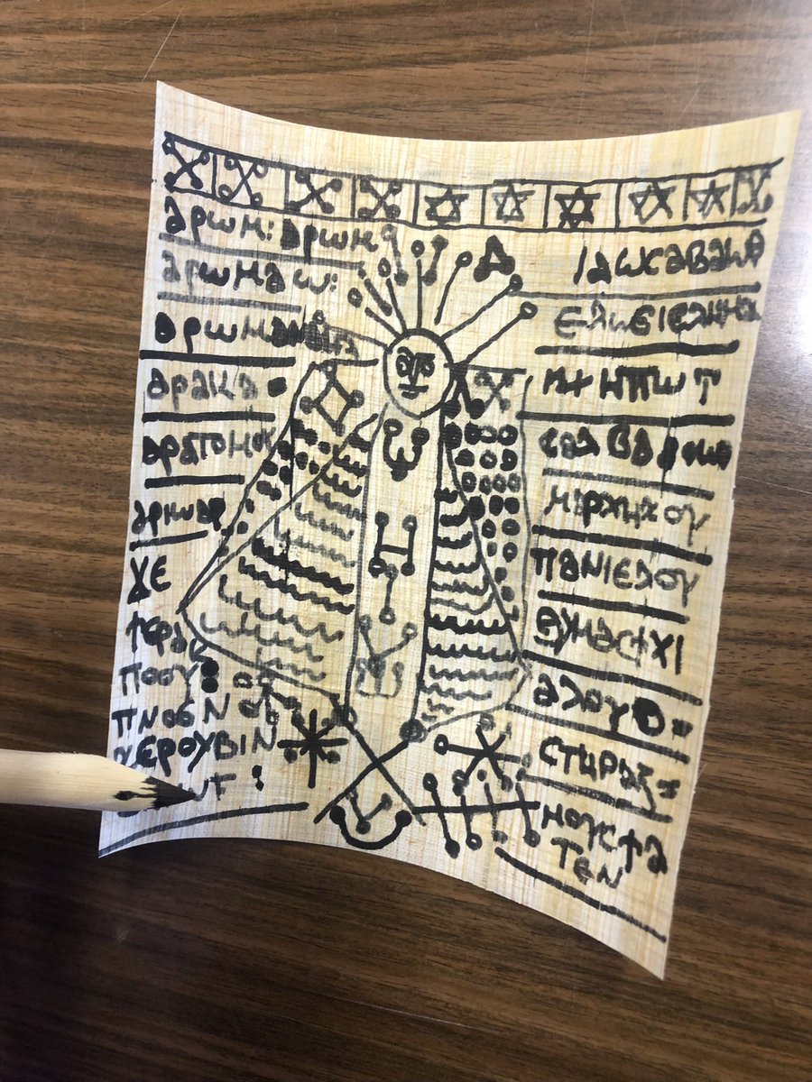 JuliaSchwarzer's tweet photo. Heute fand die letzte Sitzung meiner Übung „Magie im spätantiken Ägypten“ @AlteGJMU statt. Schwerpunkt waren die koptischen magischen Papyri, die im Projekt „The Coptic Magical Papyri“ ediert werden. Zum Schluss durften die Studierenden kreativ werden.
#Coptic #Magic #teaching https://t.co/munpSPOrsm
