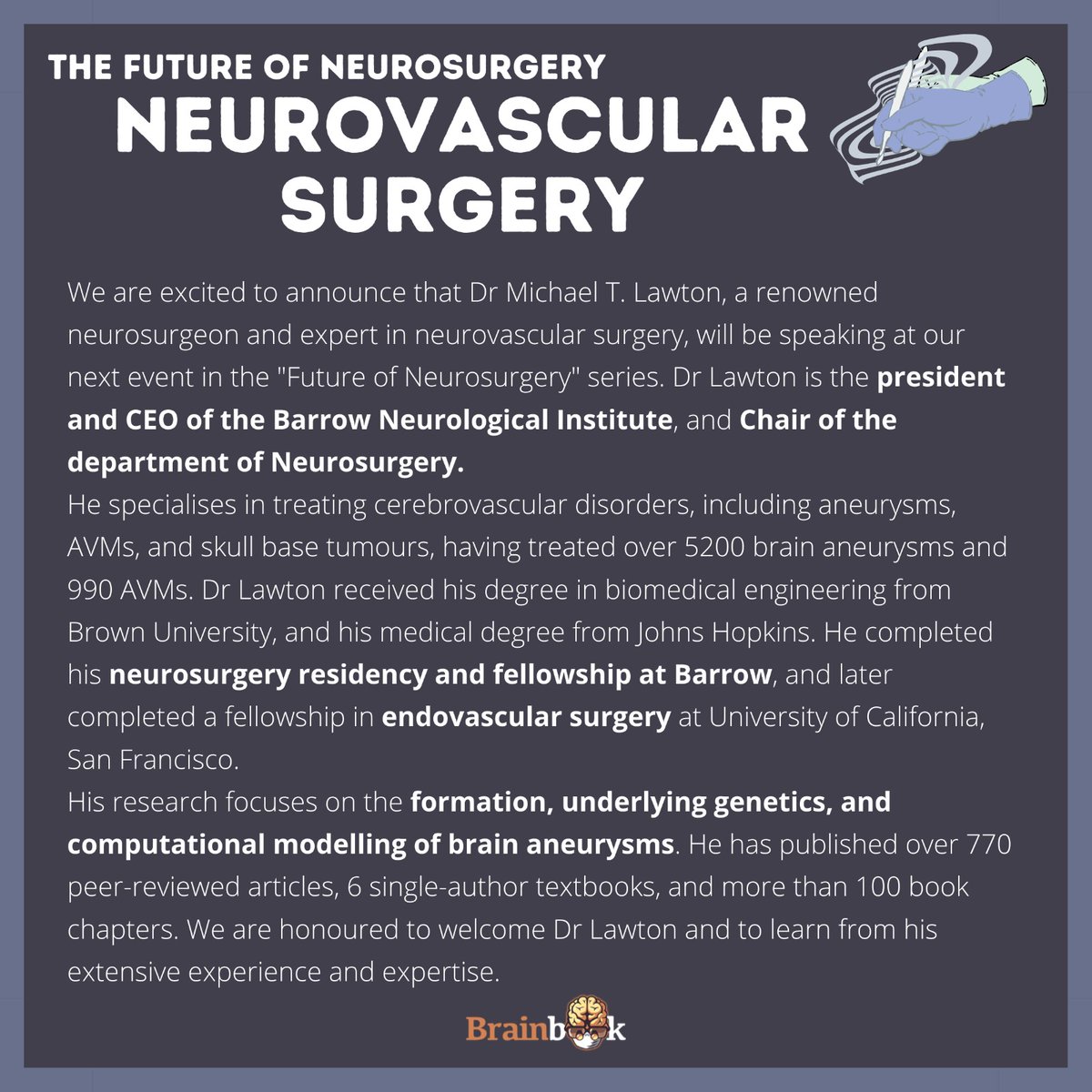 🧠Future of Neurosurgery: Neurovascular Surgery🧠
Join us for the second installment of our new lecture series! Presented by Dr. Michael T Lawton MD via Zoom.
➡ Register via eventbrite here: eventbrite.co.uk/.../future-of-…...
We can't wait to see you all there!