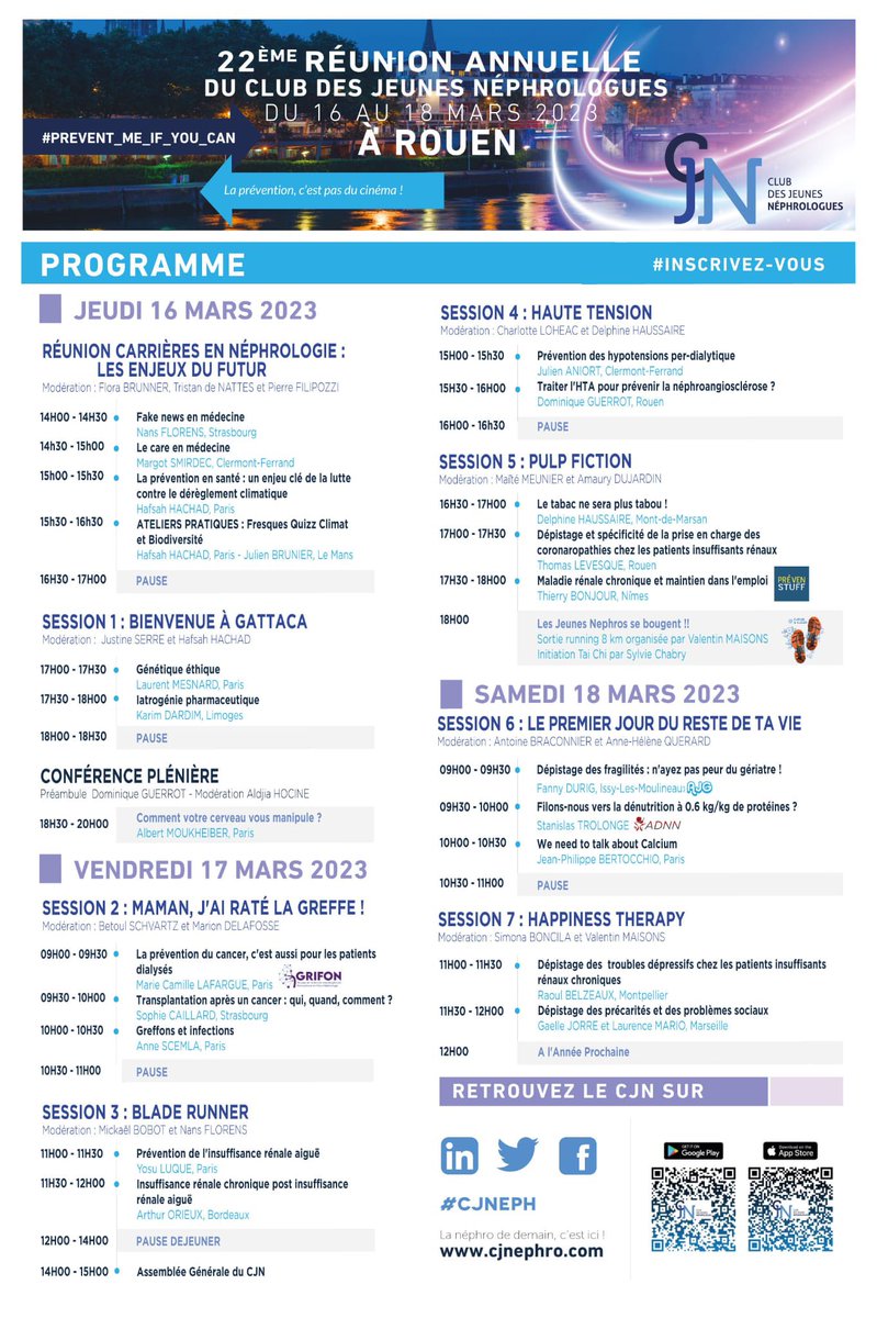 Enfin, il est là, just for you! 🤩🤩🤩
Le programme de la Réunion Annuelle à Rouen du 16 au 18 mars 2023! <a href="/CJNephro/">CJ Néphro</a> 
Merci au Comité Scientifique et au comité local pour ce joli programme 💙Les inscriptions sont ouvertes sur cjnephro.com