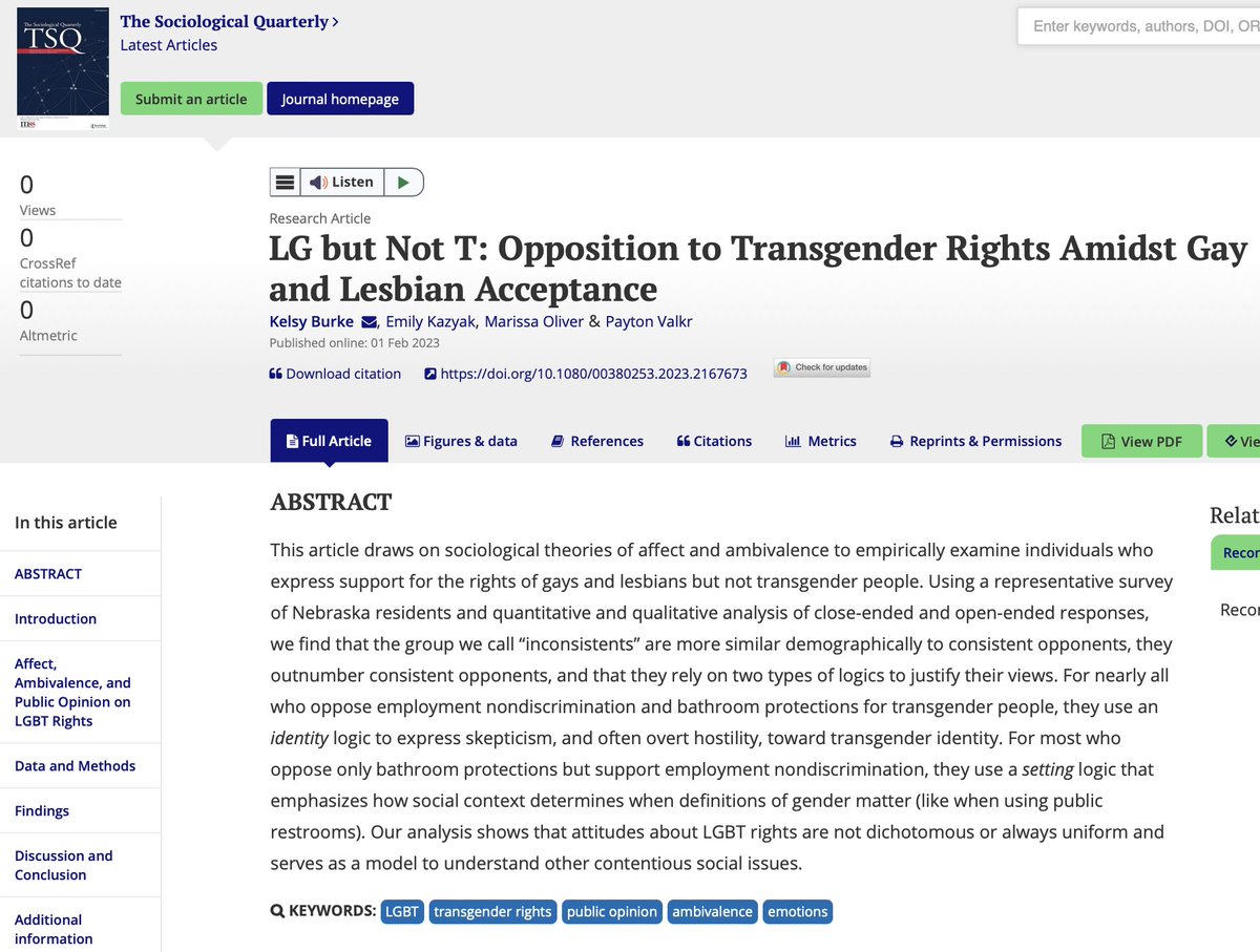 ONLINE FIRST

In this new TSQ article, @kelsyburke and her colleagues examine why some people express support for the rights of gays and lesbians but not transgender people.

Read more at bit.ly/40eZEsR