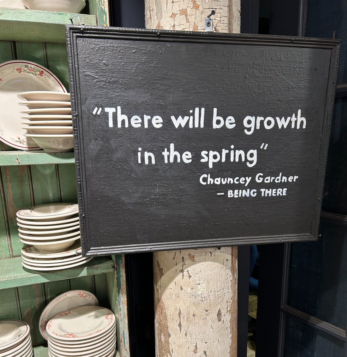 My husband is in NYC for business and visited one of our favorite shops, <a href="/FishsEddyNYC/">Fishs Eddy</a>. He just texted this photo and it warmed me from the inside. Sharing for all who are nose to the grindstone. A great movie BTW...