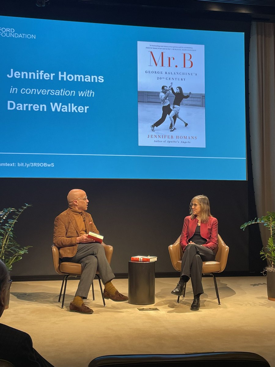 I’m loving Jennifer Homan’s brilliant “Mr. B: George Balanchine’s 20th Century.” Yesterday she sat down with the @FordFoundation’s Darren Walker to parse the life and mind of the prolific genius who created some of the century’s greatest ballets. #IdeasAtFord #NYCB #ballet