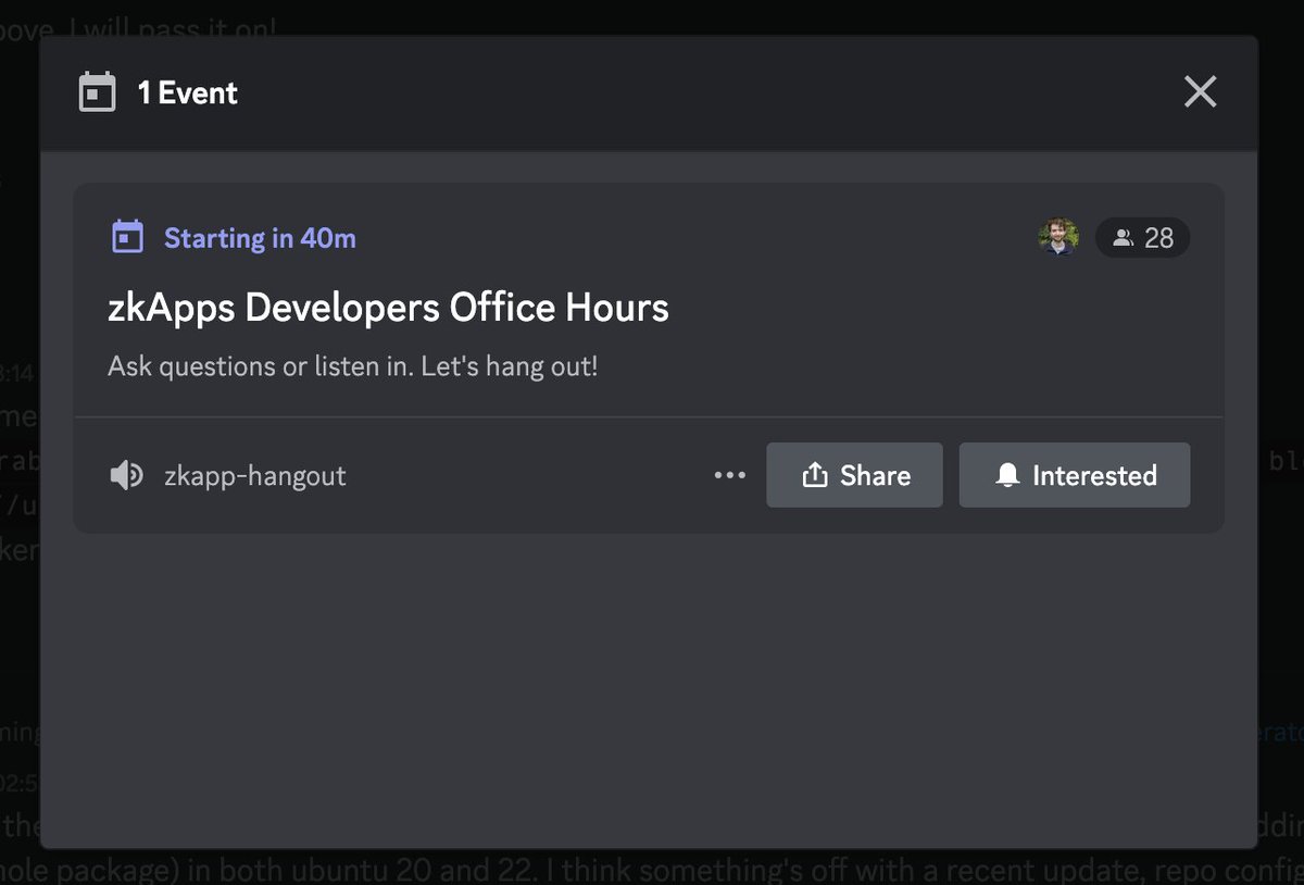 o1Labs (httpz) (@o1_labs) on Twitter photo Some of our team will be on the <a href="/MinaProtocol/">Mina Protocol (httpz) πͺΆ</a> discord channel in approx 40minutes (17:00 UTC) discord.gg/UmhcEU4Xfz If you have any ZK / SnarkyJS questions pop by, we'd love to hear from you. #zkApps Developers Office Hours Some of our team will be on the <a href="/MinaProtocol/">Mina Protocol (httpz) πͺΆ</a> discord channel in approx 40minutes (17:00 UTC) discord.gg/UmhcEU4Xfz If you have any ZK / SnarkyJS questions pop by, we'd love to hear from you. #zkApps Developers Office Hours