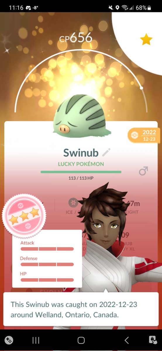 DaLegend_3's tweet photo. Nah, there's no way. Been wanting a Hundo Swinub for ages, let alone a shundo 😳. Not even guaranteed lucky trade either. Just a random reroll from my alt.

#PokemonGO https://t.co/QfVpZf5US2