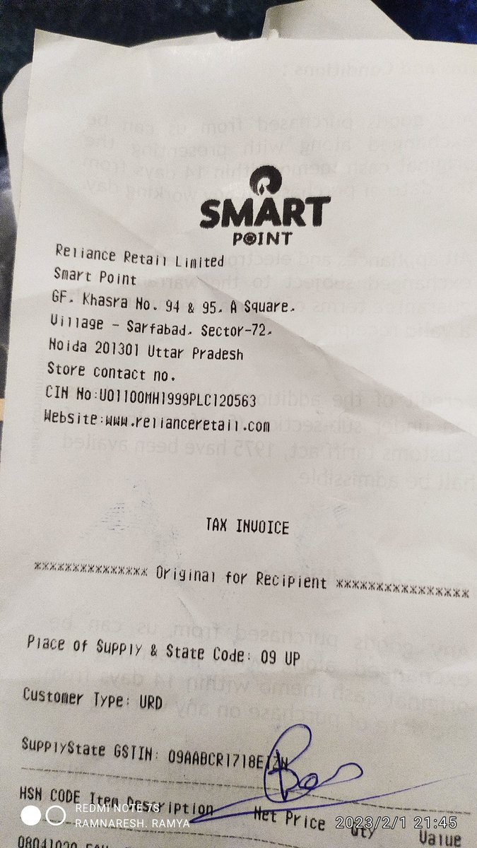 ramnareshjha's tweet image. @RelianceFreshIN @reliancejio @JioCare #smartpoint #jiopoint Dear Smartpoint, I did a shopping Rs/- 1850  from your smart point and I wanted a carry bag, so your shopkeeper asked me to pay for the carry bag, which you should give free.Should be given to you free with  carrybag