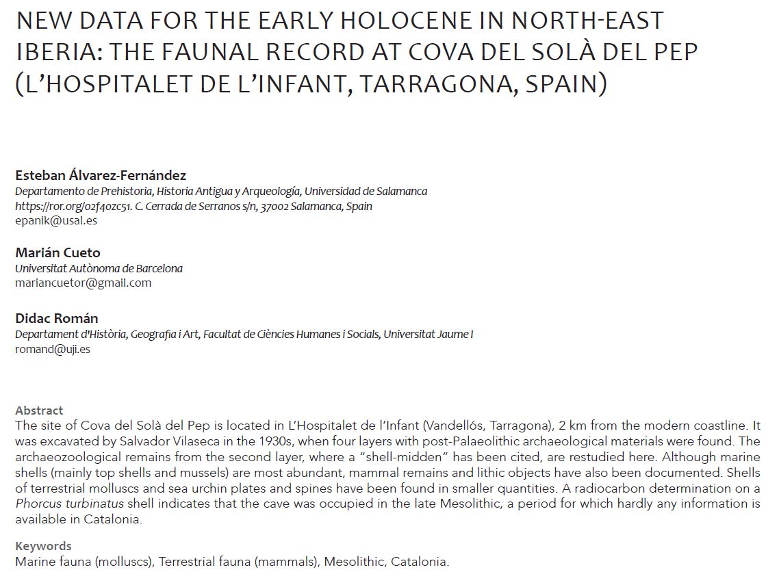 prehistoriaCS's tweet photo. Recentment s'ha publicat el llibre "New Trends in Iberian Zooarchaeology" en el que hem participat amb un article sobre l'interessant jaciment de la Cova del Solà del Pep (Hospitalet de l'Infant) i el seu conjunt de mol·luscos marins i terrestres. #LArcHer #PreEINA #HistòriaUJI https://t.co/kQi5iYLpKs