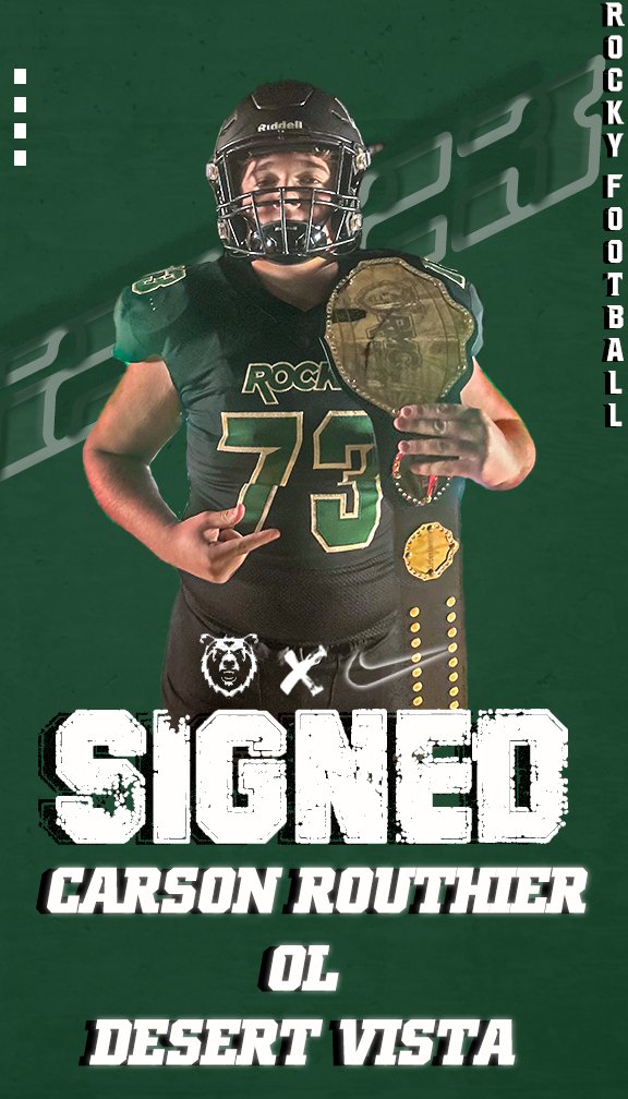 Rocky Football (@rocky_football) on Twitter photo Welcome <a href="/crouthier73/">Carson Routhier</a> Carson Routhier from Desert Vista High School in Phoenix, AZ to the Rocky Mountain College Football Family
#GR23NANDGOLDSTANDARD
#BEARRAID #EarnYourCARD Welcome <a href="/crouthier73/">Carson Routhier</a> Carson Routhier from Desert Vista High School in Phoenix, AZ to the Rocky Mountain College Football Family
#GR23NANDGOLDSTANDARD
#BEARRAID #EarnYourCARD