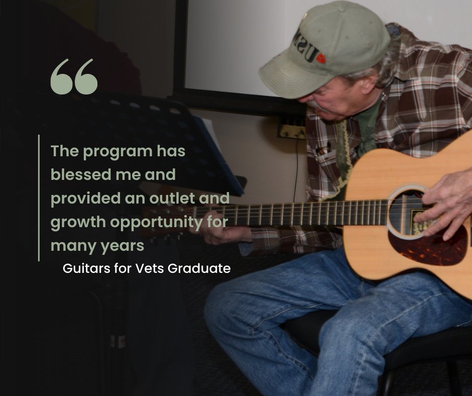 January At A Glance In January, 842 guitar lessons were provided to our Veterans and 77 Veterans graduated from our program! Thank you to our volunteers who are dedicated to share the healing power of music with our Veterans 🎸