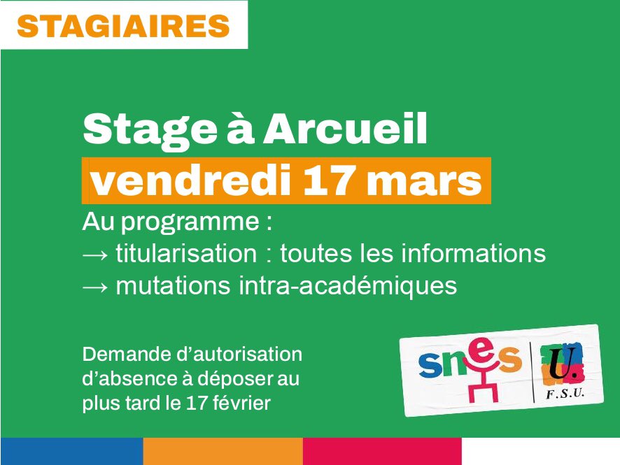 SNESVersailles's tweet photo. #Stagiaires Des questions sur la #titularisation et les #MutationsIntra ? Toutes les réponses lors du stage du 17 mars ! Inscrivez-vous vite ! Toutes les infos sur notre site 👇
https://t.co/NzzOF2BBPQ https://t.co/LFJ3L1D7y9