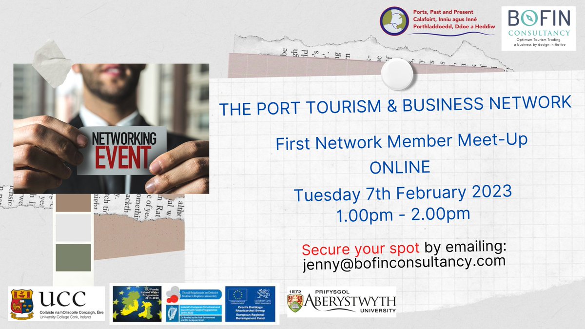 First Member Meet Up of The Port Tourism & Business Network - Tues 7 Feb 23 @ 1-2pm online. See you there! Secure your spot: Jenny@bofinconsultancy.com. #fishguard #goodwick #pembrokedock #dublindock #rosslareharbour #holyhead #anglesey 
#EUIrelandWales #networking #business
