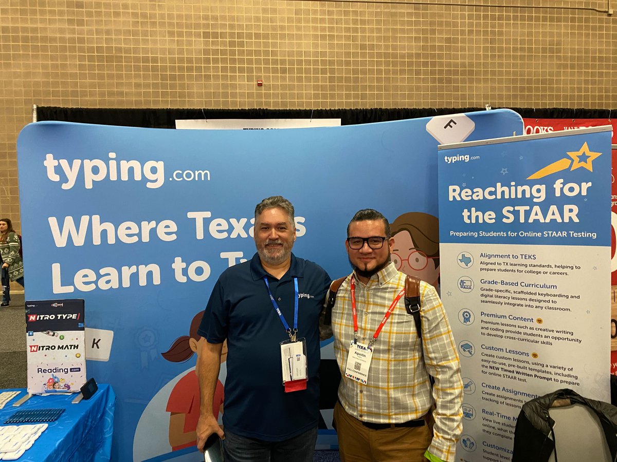 Typing_com's tweet photo. We are having the best time meeting all of you here at #TCEA! Don't forget to stop by and participate in our DAILY typing competition! Yesterday's winners (JAN 31) were: Kristen Hood, Bayley Wedel, and Kristy Jones! 🥳 @TCEA #TCEA2023 https://t.co/Uzf20iRBl7