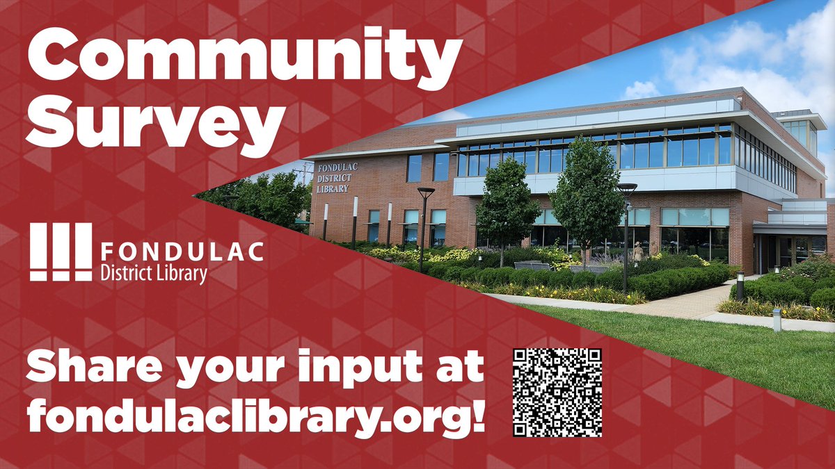 📣We need your input!📣 Please take our quick, confidential community survey by scanning the QR code, visiting fondulaclibrary.org, or visiting FDL February 1-28! We appreciate your feedback! 

#FondulacLibrary 
#CommunitySurvey 
#StrategicPlanning 
#LoveYourLibrary