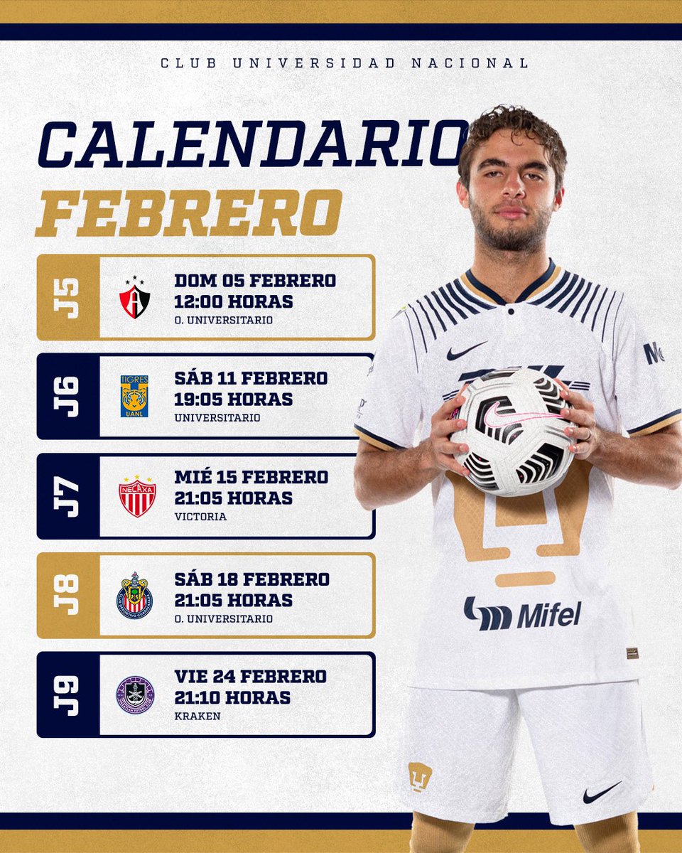 Un mes lleno de futbol. ⚽️ 
Aparten las fechas y no se pierdan ninguno de nuestros partidos. 🗓️

#SoyDePumas #OrigenDeLaPasión