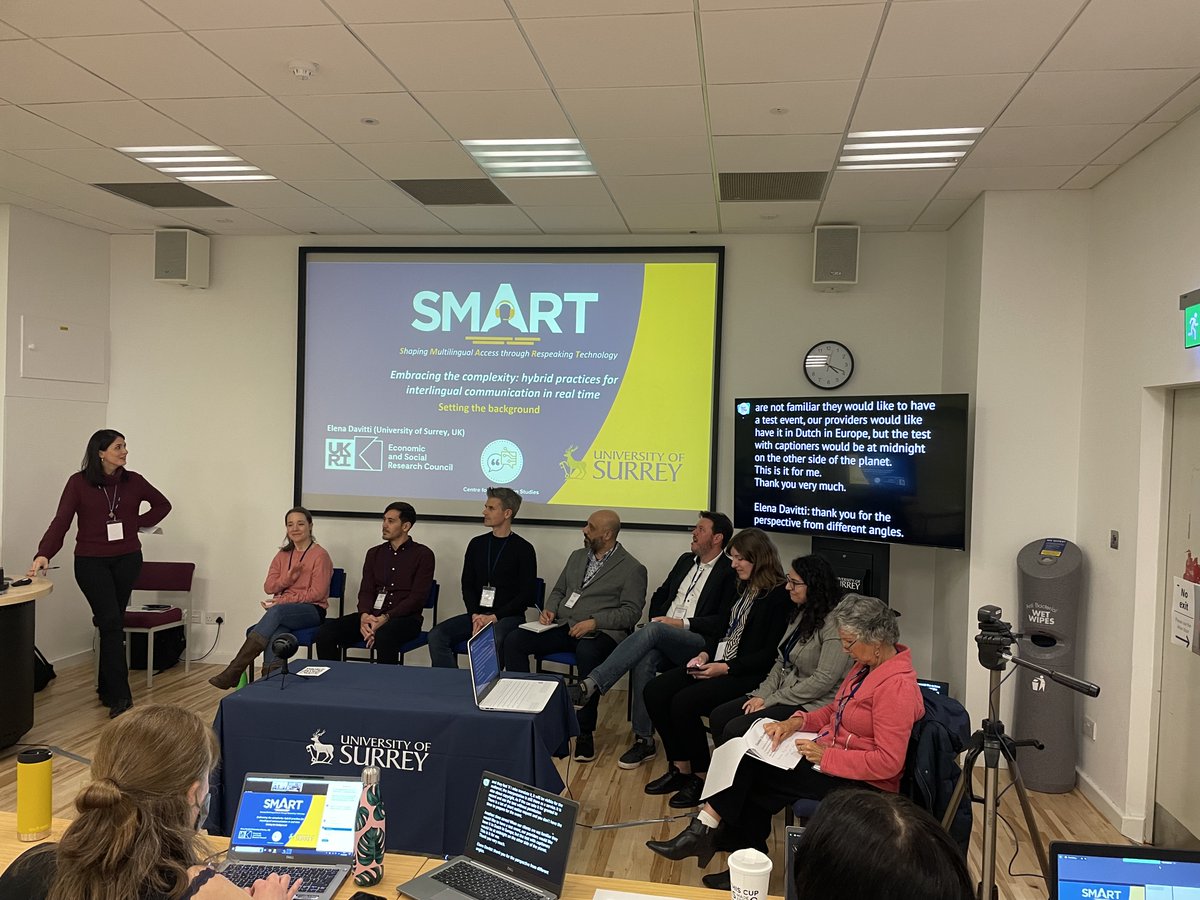 CTS_Surrey's tweet photo. Session 1 on #realtime #communication has covered interlingual and intralingual live-subtitling relying on #respeaking, #ASR, #MT, #interpreters and more from a #professional and #research POV. https://t.co/Tpvp8kryHm