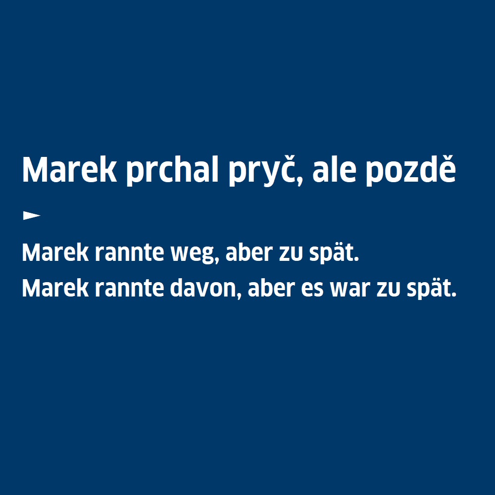 GI_Tschechien's tweet photo. Fliehen, flüchten, davonlaufen, wegrennen: v němčině existuje řada způsobů, jak říci, že někdo odněkud prchnul.
Například věta „Marek prchal pryč, ale pozdě“ se může říci takto⬇️
#němčina #čeština #vokablen #Wortschatz #Prchal https://t.co/DYbvhfmCRp
