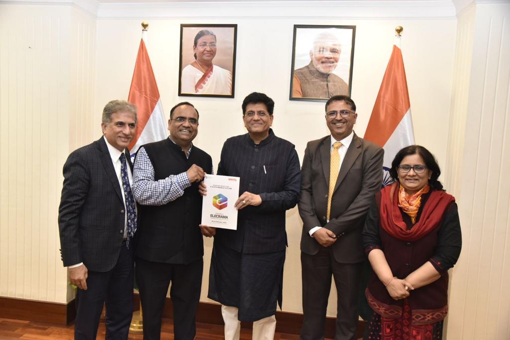 Mr JK Agarwal, Chairman, ELECRAMA 2023, Mr Rohit Pathak, President, Mr Hamza Arsiwala, President Elect, and Ms Charu Mathur, DG IEEMA met Hon'ble Minister for Commerce & Industry Shri Piyush Goyal to invite him to ELECRAMA. The Minister has agreed to visit the exhibition