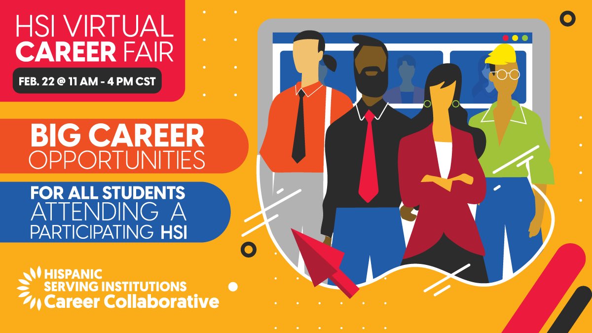 HireUTRGV's tweet photo. Join UTRGV online for the Hispanic Serving Institutions (HSI) Virtual Career Expo on Wednesday, February 22, 2023! Hear directly from employer partners about potential career opportunities.
 
Click here to register: https://t.co/oaW3DGxSZv https://t.co/TEsDPKJmkS