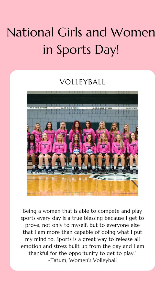 LEC_Experience's tweet photo. Today is National Girls and Women in Sports Day! Check out some of our athletes share their story!
#lecexperience #lakeeriecollege #NationalGirlsAndWomenInSportsDay https://t.co/A9RoL6iSRG