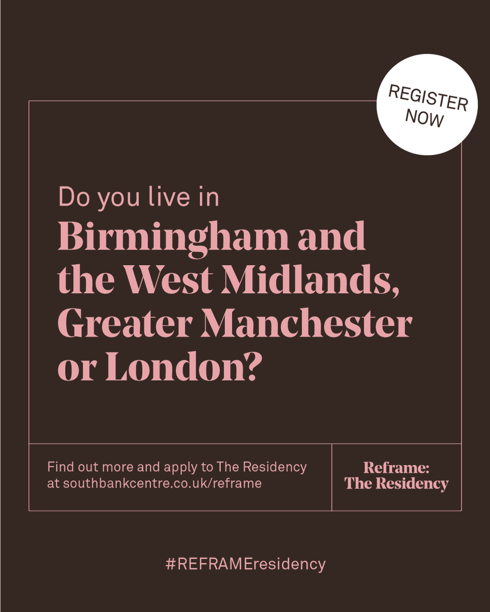southbankcentre's tweet photo. #REFRAMEresidency applications open today!

The skills development programme, to support emerging Black and Black Mixed heritage creatives, between ages 18-30 in #London, #Manchester &amp; #Birmingham in 2023 

📅 3 March 2023 | Registrations CLOSE
🔗 https://t.co/p9IF1sry4M https://t.co/SFX9YELMIa
