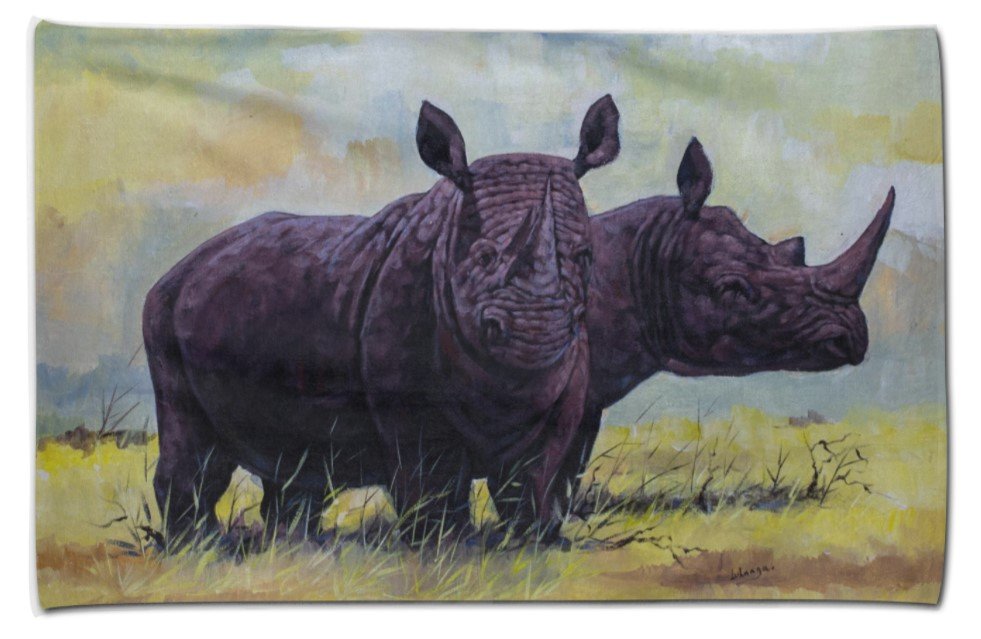 A tea towel featuring our 'Lookout Sentries' you'll always want to display! Aren't they a cute pair? tingatreasures.co.uk #giftshop #originalart #handmade #SmallBusiness #UKGiftHour #UKGiftAM #shopsmall #kitchenlove #wildlife #rhino
