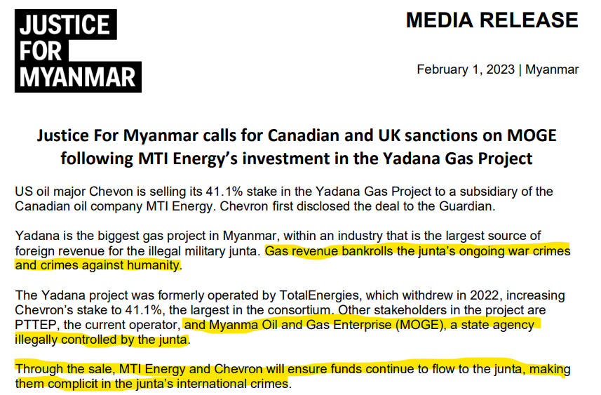 Inter_Pares's tweet photo. Yesterday we celebrated 🇨🇦's sanctions against #Myanmar regime. 

But today's news is a test: will 🇨🇦 allow a CDN co. to buy into a consortium whose oil funds flow to the junta? 

⚠ https://t.co/s9WsAYato1

We must #SanctionMOGE. 
@SeamusORegan @BobRae48 #Burma #GetAccountable https://t.co/Ot3HKi21Am