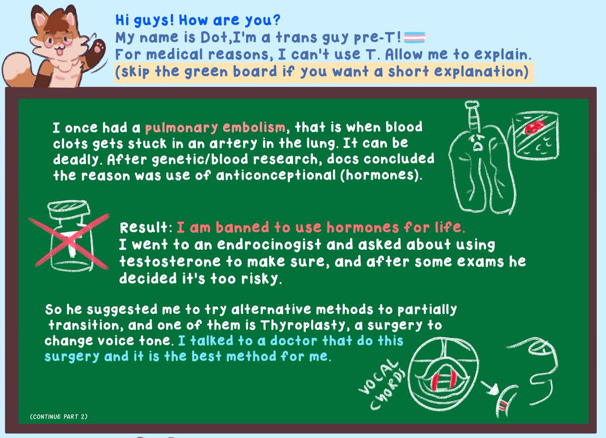 artistic_dot's tweet photo. Hi guys! 
Im Dot, a trans guy 🏳️‍⚧️ pre-T that can't use Testosterone for medical reasons! 

I'm here to ask you for financial help so I can reduce my dysphoria by alternative methods (voice surgery).

I made this infographic so you can understand fully my situation. (Open thread) https://t.co/UZ5nz2tasw
