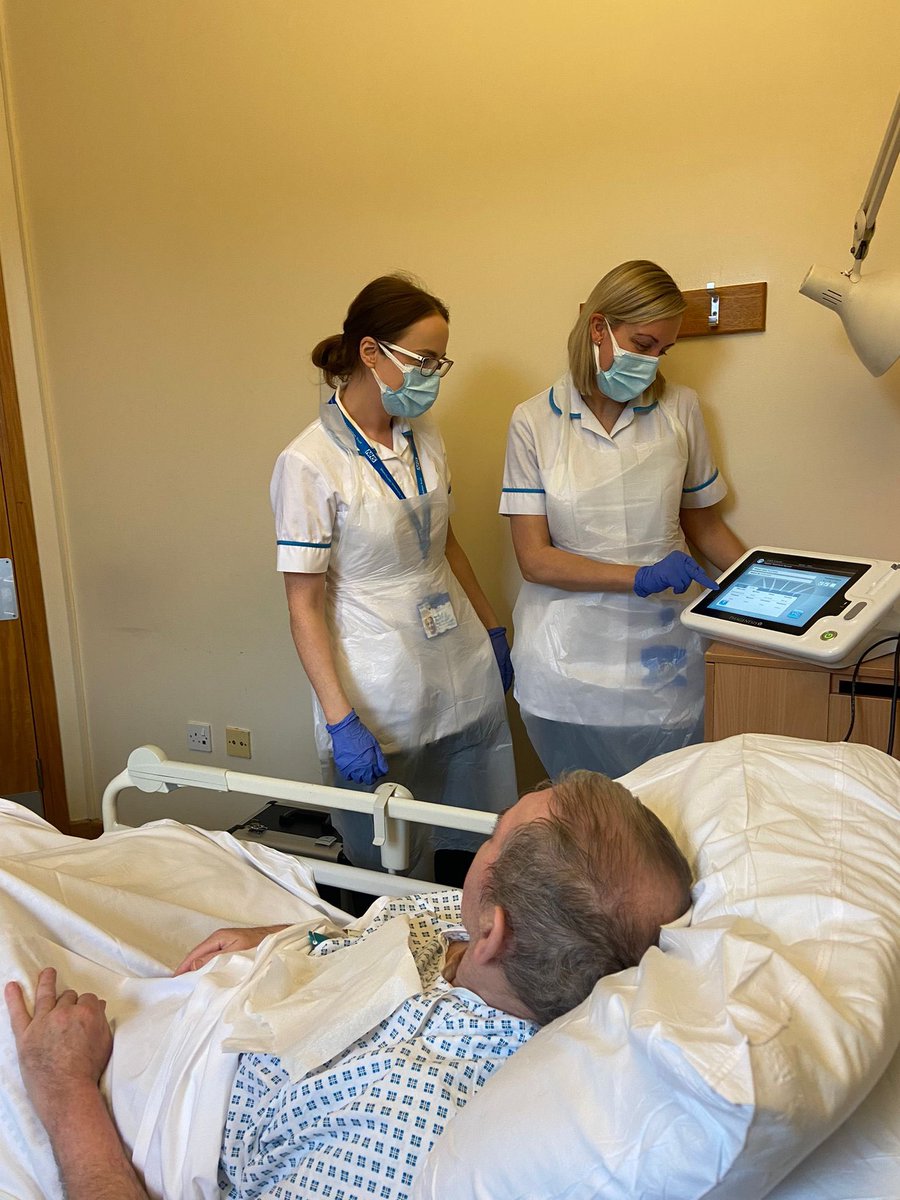 North_Manc_SLT's tweet photo. Karen and Roisin using Phagenyx on their ICU step down patient. An amazing neurostimulation therapy to try and restore swallow function! @NorthMcrGH_NHS @KHalket_SLT https://t.co/95x5ihjVVi
