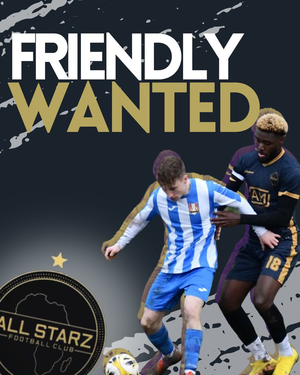 Greenwich All Stars FC (@allstarsfcbts) on Twitter photo FRIENDLY WANTED ‼️
We have no fixture this weekend, instead of a weekend off we’d like a friendly game.
Preferably an away fixture if possible.
Message if interested 👏🏻
#allstarz <a href="/fffinderuk/">football Friendly finder</a> <a href="/FRIENDLYGAMEUK/">Friendly Game</a> <a href="/KCFL1516/">Kent County FL News</a> <a href="/BASLFL/">B&SL Football league</a> FRIENDLY WANTED ‼️
We have no fixture this weekend, instead of a weekend off we’d like a friendly game.
Preferably an away fixture if possible.
Message if interested 👏🏻
#allstarz <a href="/fffinderuk/">football Friendly finder</a> <a href="/FRIENDLYGAMEUK/">Friendly Game</a> <a href="/KCFL1516/">Kent County FL News</a> <a href="/BASLFL/">B&SL Football league</a>