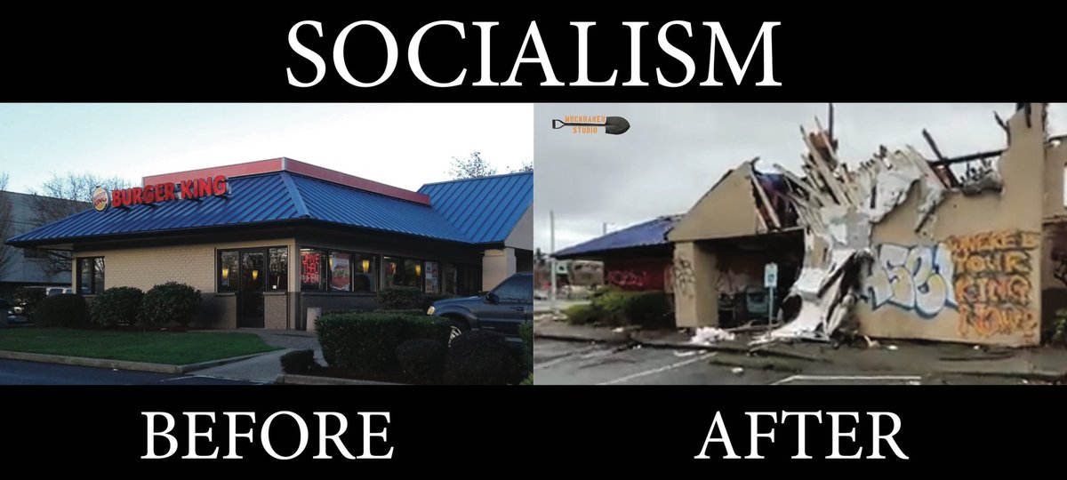 This Seattle Burger King is why people oppose socialism in a nut shell. Before the community had a warm building where they could escape the rain and be served a hot and filling meal for an inexpensive price. After the community has no building, no food, and life is sketchy. 1/2