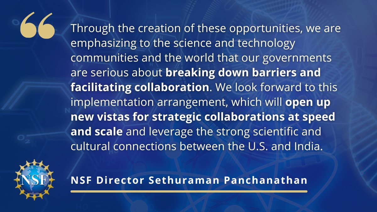 At the <a href="/WhiteHouse/">The White House</a> yesterday, <a href="/NSF/">U.S. National Science Foundation</a> signed the U.S.-India implementation arrangement to streamline the process of funding projects between our two nations, deepening connectivity across innovation ecosystems to facilitate the creation of new technologies. bit.ly/3DwNcdX