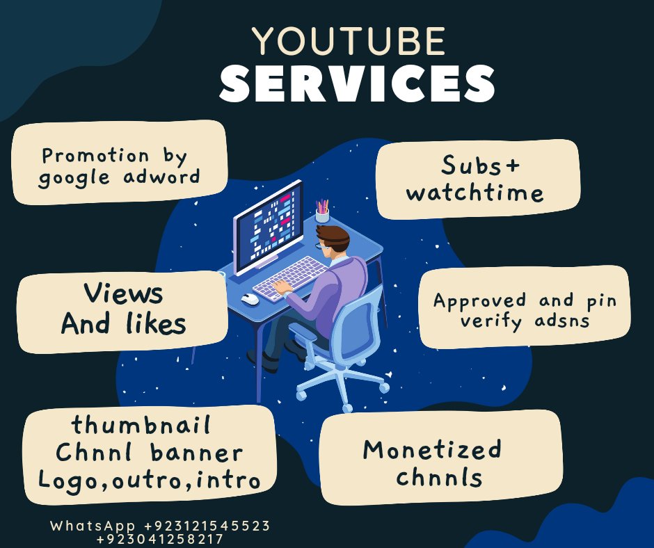 MearabShafiq's tweet photo. Yt all services avlbl 👇
Non drop Wt and subs
Views and likes
Yt video SEO
Yt video discovery views
Yt video thumbnail
Channel banner and logo
Intro and outro
Adsns approved &amp; verify 
Moneti*d chnnls
WhatsApp us
+923121545523
+923041258217
#freelancer https://t.co/fcidYWxNV4