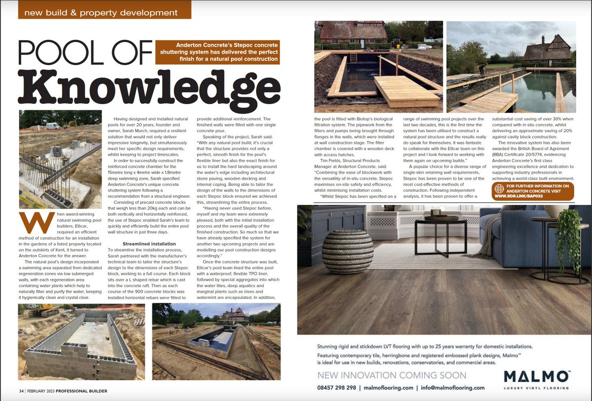 We're thrilled with the fantastic coverage in <a href="/ProBuilderMag/">probuildermag</a>, highlighting how our Stepoc concrete shuttering system delivered a seamless finish for a natural pool construction. Read more on p 34 &amp; 35: ow.ly/f3qs50MGWNg
#innovativeconstruction #concretesolutions