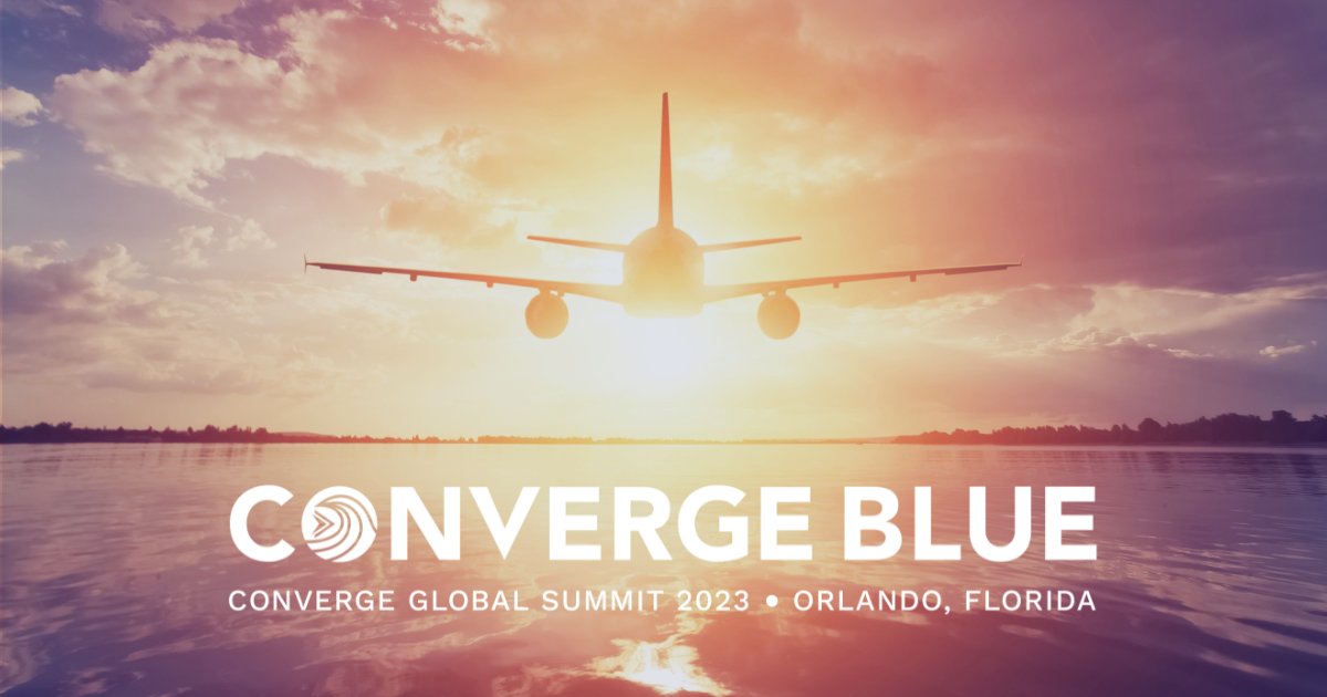 ConvergeTSC's tweet photo. Ready for takeoff! ✈️ Today marks the start of our annual Converge Global Summit in Orlando, Florida. This year's theme - #ConvergeBlue - dials in on the future, with an emphasis on sustainability and a forward focus on collective planning for success in 2023! #CGS2023 https://t.co/UZv4CMJuEy